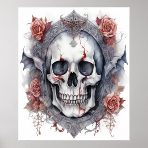 Poster Encantando Arte Caveira Vampiro do Halloween