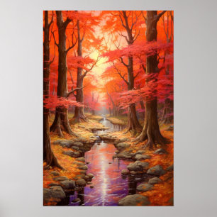 Poster Encantando Stream Autumn Maple Forest Fine Art