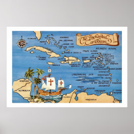 Poster Enchanted Caribbean Map 20x30 Print