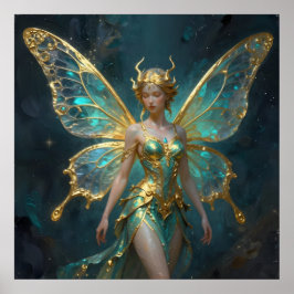 Poster Enchanted Fairy in Gold and Turquoise 