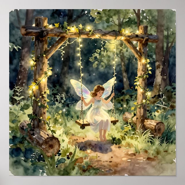 Poster Enchanted Fairy on a Swing in a Magical Forest (Frente)