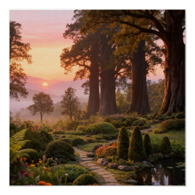 Pôster Enchanted Garden at Dawn Majestic Trees (Frente)