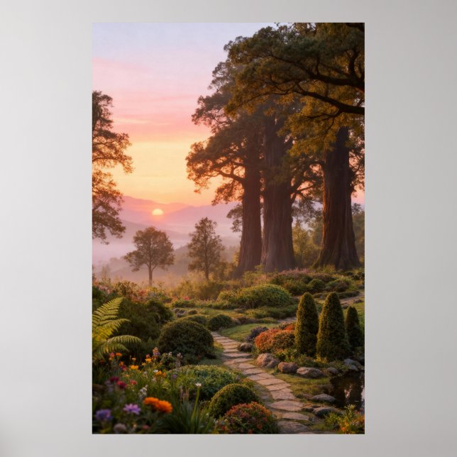 Poster Enchanted Garden at Dawn Majestic Trees (Frente)