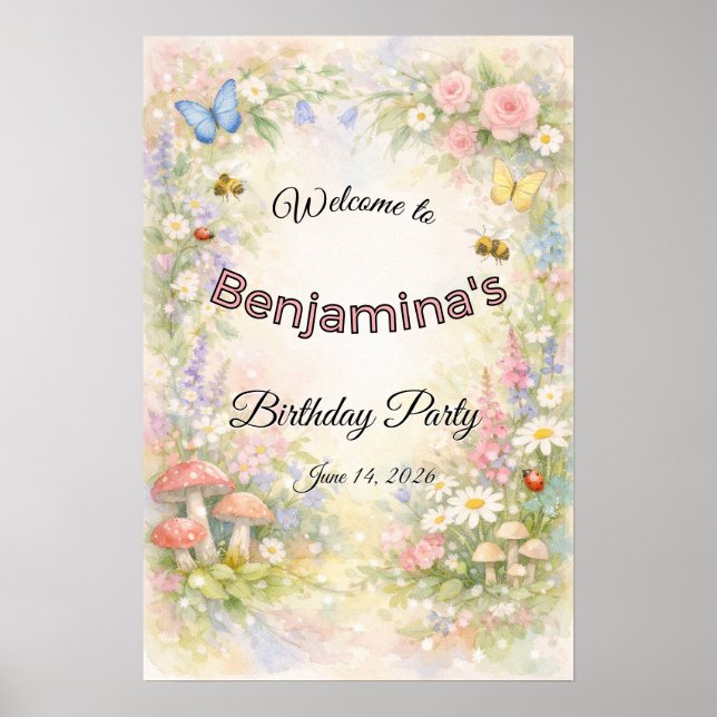 Poster Enchanted Garden Butterflies & Florals Party  (Frente)
