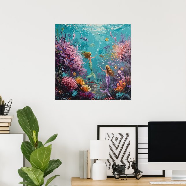 Poster Enchanted Mermaid Underwater Scene (Escritório em casa)