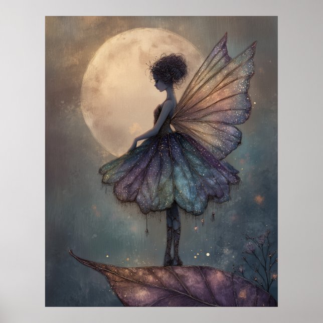 Poster Enchanted Moonlight Fairy Watercolor Fantasy Art (Frente)