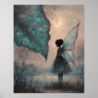 Poster Enchanted Moonlit Leaf Fairy Fantasy Art
