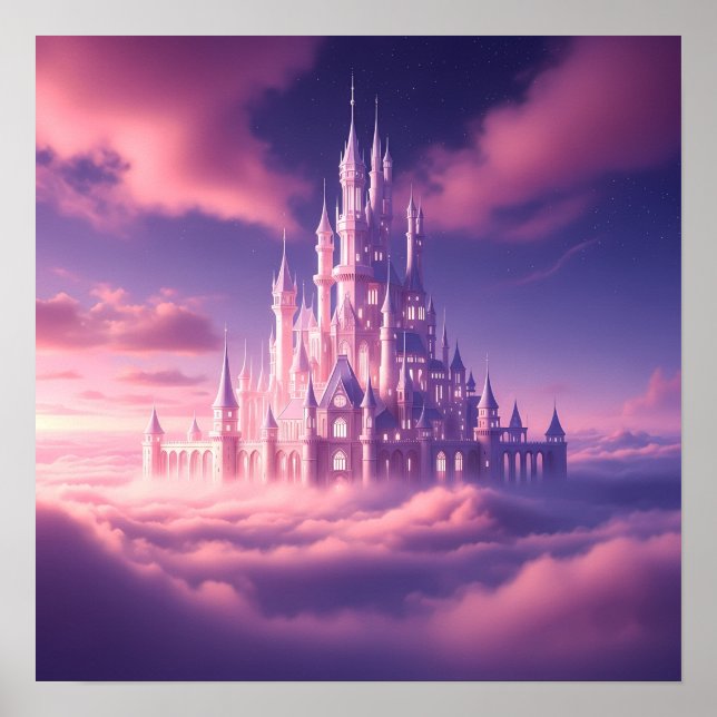 Poster Enchanted Pink Castle Above the Dreamy Clouds (Frente)