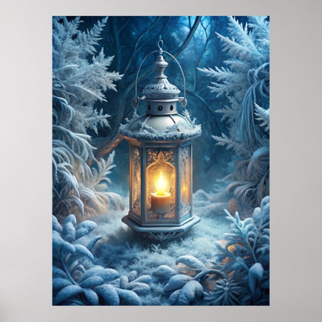 Poster Enchanted Winter Lantern – Magical Snowy Forest  (Frente)