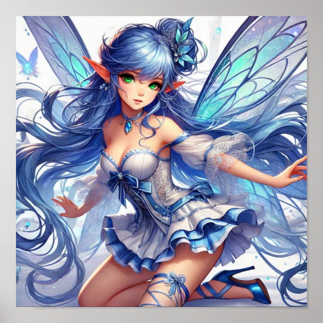 Poster Enchanting Blue-Haired Fairy with Emerald Eyes (Frente)