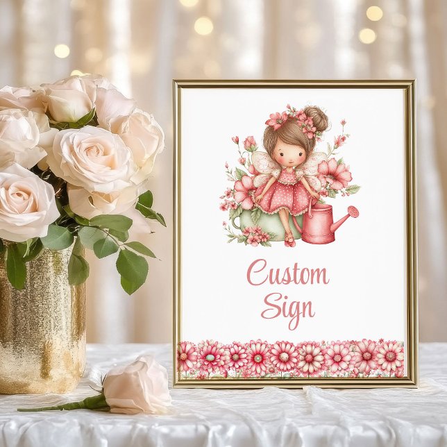 Poster Enchanting Fairy Girl Blush Floral Birthday Custom (Enchanting Fairy Girl Blush Floral Birthday Custom Sign

)