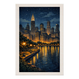 Pôster Enchanting Metropolis Skyline Night Cityscape