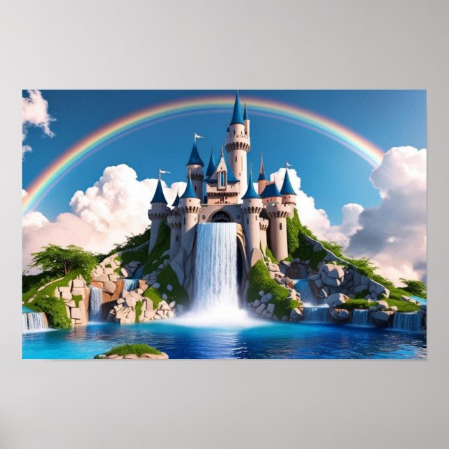 Poster Enchanting Rainbow Castle & Cascading Waterfalls (Frente)