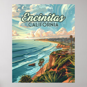 Poster Encinitas California San Diego Beach Vintage