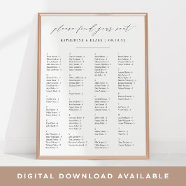 Poster Encontre seu assento | Gráfico de assentos alfabét