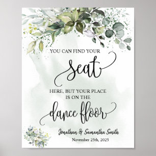 Poster Encontre seu assento recepção de casamento eucalip