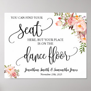 Poster Encontre seu assento recepção de casamento rosa