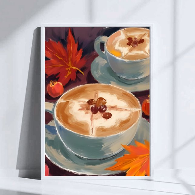 Poster Encontro de Latte de Outono | Aquarela de Folhas d (Criador carregado)