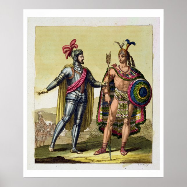 Pôster Encontro entre Hernando Cortes (1485-1547) (Frente)