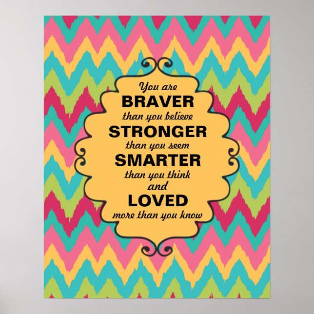 Poster Encorajamento Chevron Rosa Amarelo Verde Turquesa (Frente)
