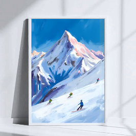 Poster Encostas de Montanha de Esqui Inverno Aquarela