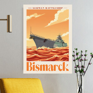 Poster Encouraçado Alemão Bismarck - Cartaz Naval Antigo