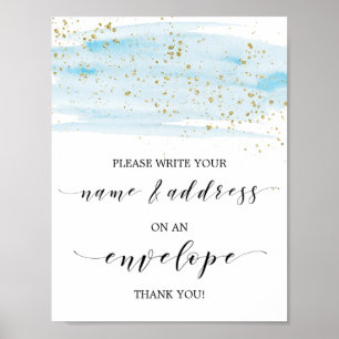 Pôster Endereço azul e Dourado da aguarela um sinal do