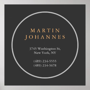 Poster Endereço de Nome de Cinza Elegante Simples Moderno