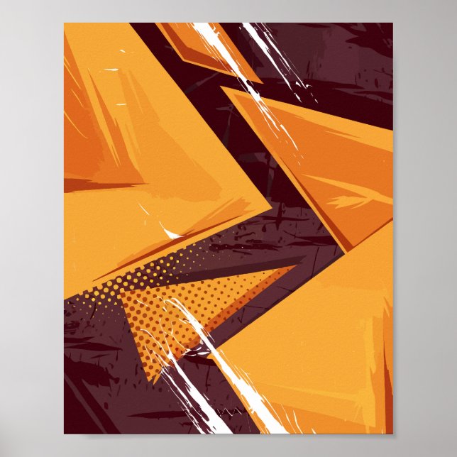 Poster Energia abstrato em Triângulos Laranja e Castanho  (Frente)