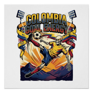 Pôster Energia do Gol da Colômbia Esqueleto Atacante Naçõ