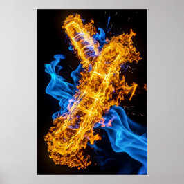 Poster Energia Elemental de Gelo de Fogo Mágico Brilhante