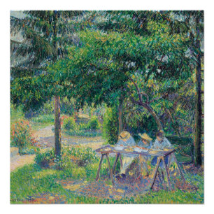 Pôster Enfants attablés dans le jardin Camille Pissarro