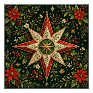 Pôster Enfeite de Estrela de Natal Antiga Poinsettia Holl