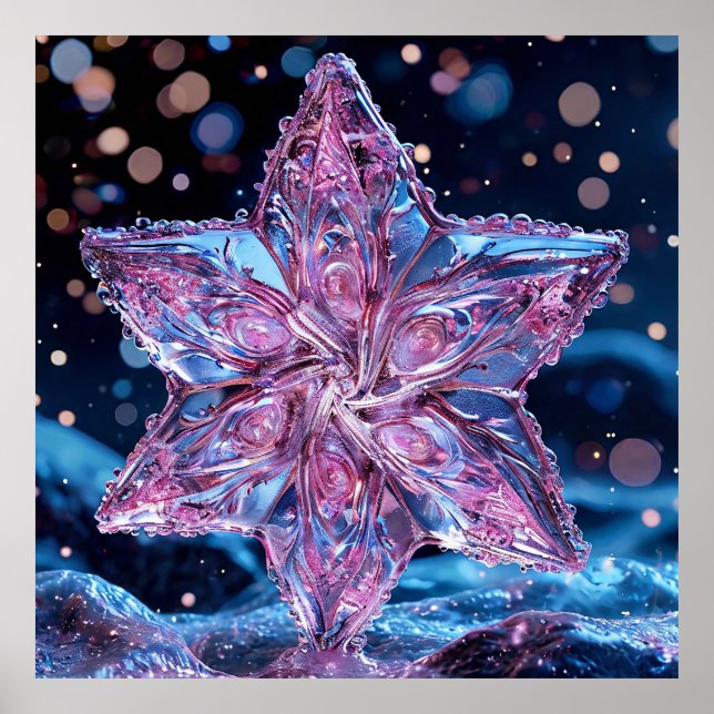 Poster Enfeite de Estrela Rosa Ornamentada (Frente)