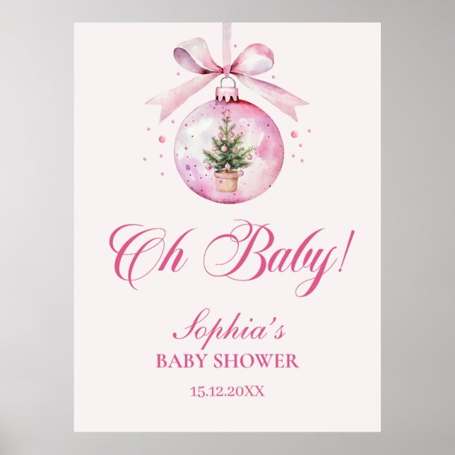 Poster Enfeite de Natal Rosa Oh Baby Churrasco de Bebê (Frente)