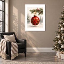 Enfeite de Poinsettia Vermelha no Pinheiro