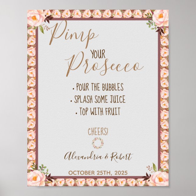 Poster Enfeite seu Prosecco Rosa Quadro Floral Casamento (Frente)