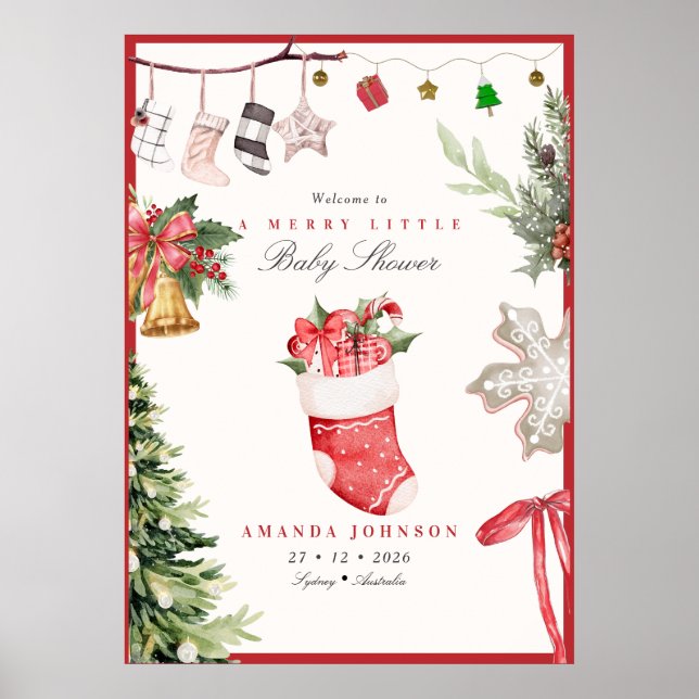 Poster Enfeites de árvore de Natal para Chá de Bebê  (Frente)