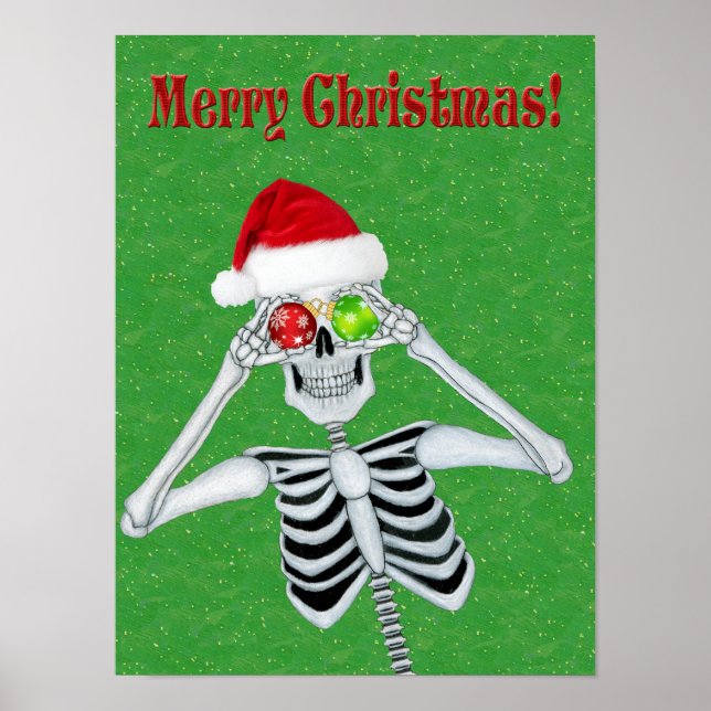 Poster Enfeites de chapéu de esqueleto de Natal com manch (Frente)