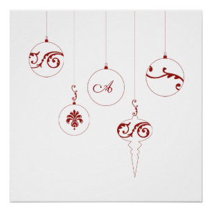 Pôster Enfeites de natal Berry Red Monogramas Bauble