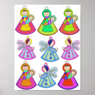Poster Enfeites de natal de arte popular Mary Jesus anjos