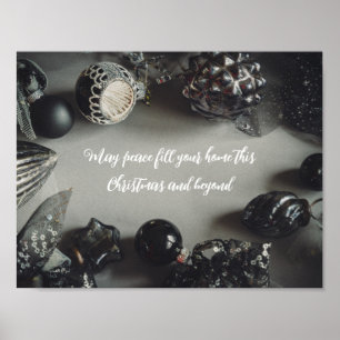 Poster Enfeites de Natal Preto Vintage com Fita