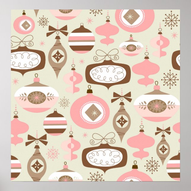 Pôster Enfeites de natal Rosa Vintage e Cinzas (Frente)