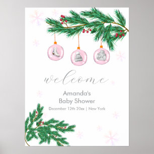 Poster Enfeites de Roupas de Inverno Rosa Chamada Baby Sh