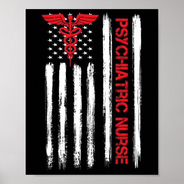 Poster Enfermeira American Flag Rn Mental Health Psych Nu (Frente)