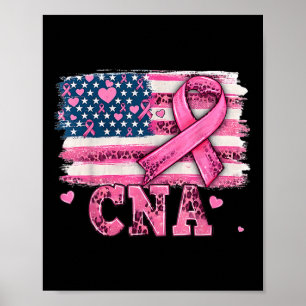 Poster Enfermeira Americana Bandeira Rosa Cancer de Fita