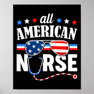 Poster Enfermeira Americana Em 4 De Julho, Bandeira Patri
