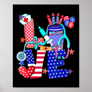 Poster Enfermeira Amor 4 De Julho Bandeira Americana Dia