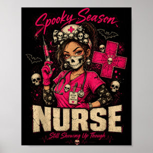 Poster Enfermeira Assustadora Presente de Halloween Crâni