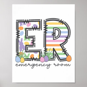 Poster Enfermeira Easter Bunny Emergência Sala de Emergên
